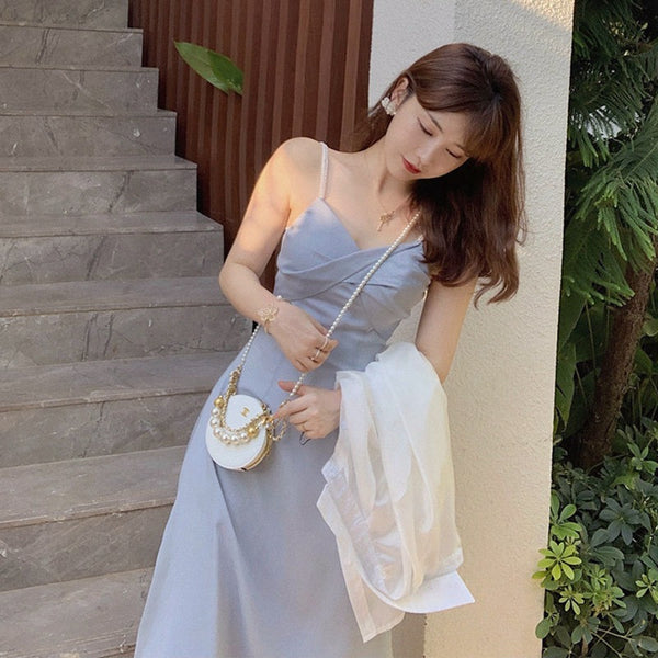 Summer Temperament Sexy Sweet Women Sweetheart Spaghetti Strap Tea Break Sleeveless Pleated Party Dress