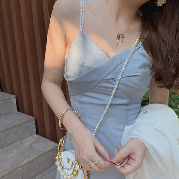 Summer Temperament Sexy Sweet Women Sweetheart Spaghetti Strap Tea Break Sleeveless Pleated Party Dress