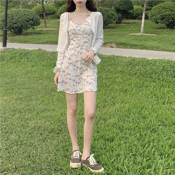 Summer Casual Sweety Women Lovely Floral Printed Sweetheart Spaghetti Strap Sleeveless Pleated Hem Dress