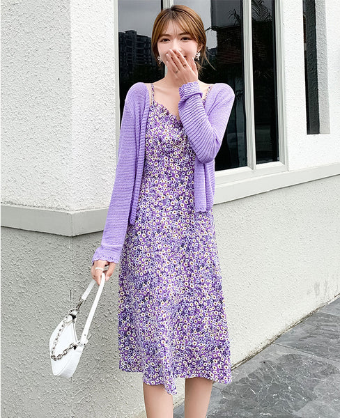 Summer Ladies Small Daisy Flower Floral Printed Spaghetti Strap Sleeveless Knee Length Casual Summer Dress