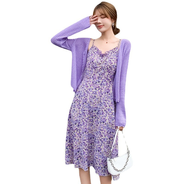 Summer Ladies Small Daisy Flower Floral Printed Spaghetti Strap Sleeveless Knee Length Casual Summer Dress