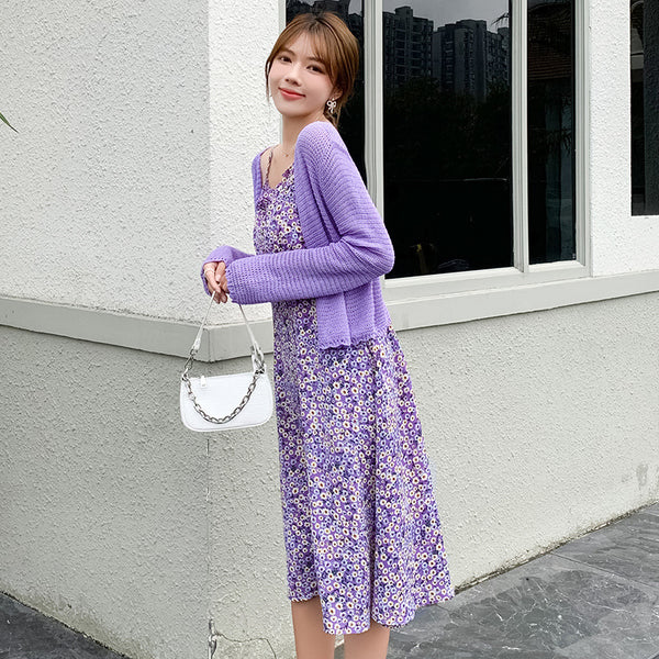Summer Ladies Small Daisy Flower Floral Printed Spaghetti Strap Sleeveless Knee Length Casual Summer Dress