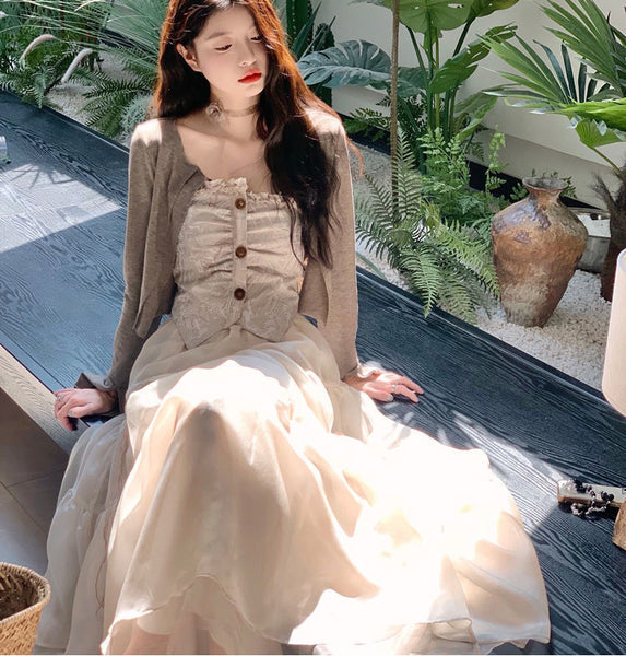 Temperament Summer Women Retro Vintage Sleeveless Tube Top High Waist Mesh Gauze Stitching Big Swing Cake Dress