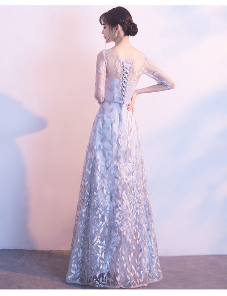 Prefect Look Elegant Women Floral Printed High Waist Mesh Half Sleeves Banquet Party Evening Long Dress