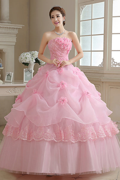 Beautiful Women Attractive Floral Pleated Waist Lace Tube Off Shoulder Top Bridal Tutu Large Big Swing Layer Cake Party Prom Dress