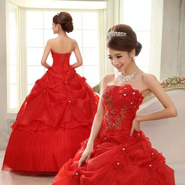Beautiful Women Attractive Floral Pleated Waist Lace Tube Off Shoulder Top Bridal Tutu Large Big Swing Layer Cake Party Prom Dress