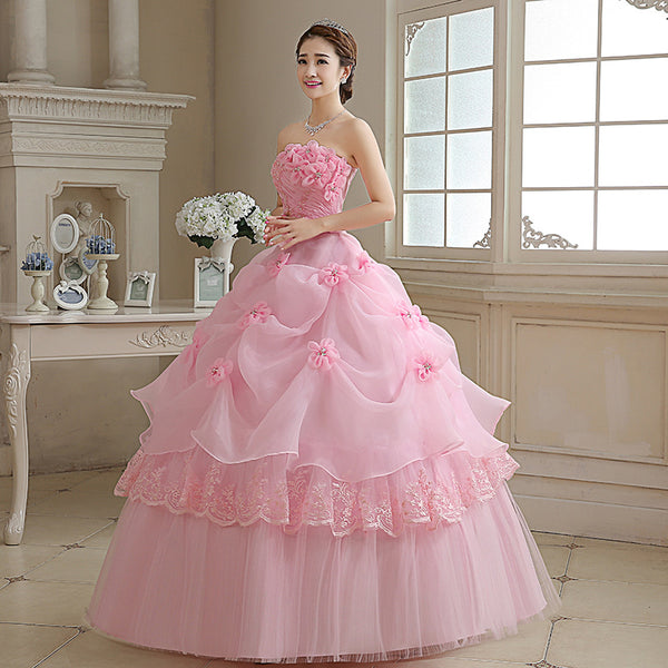 Beautiful Women Attractive Floral Pleated Waist Lace Tube Off Shoulder Top Bridal Tutu Large Big Swing Layer Cake Party Prom Dress