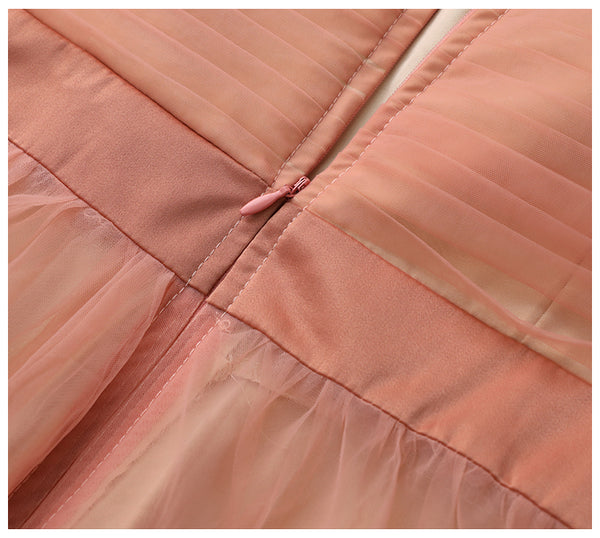 Fairy Elegant Women Retro Princess Ethnic Style V Neck Pleated Waist Mesh Long Sleeve Corset Cake Dress