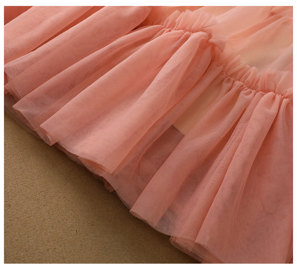 Fairy Elegant Women Retro Princess Ethnic Style V Neck Pleated Waist Mesh Long Sleeve Corset Cake Dress