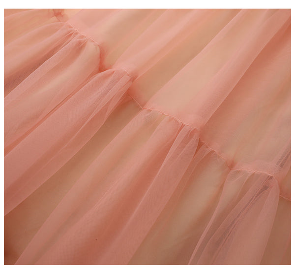 Fairy Elegant Women Retro Princess Ethnic Style V Neck Pleated Waist Mesh Long Sleeve Corset Cake Dress