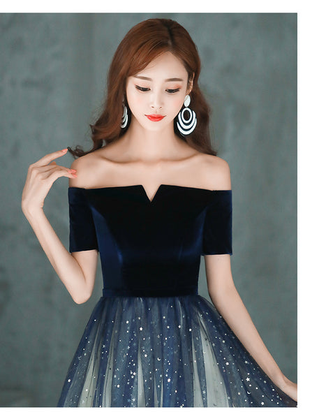 Elegant Temperament Women Fashion Gradient Color Change Off Shoulder Short Sleeves Evening Dinner Meeting Dress