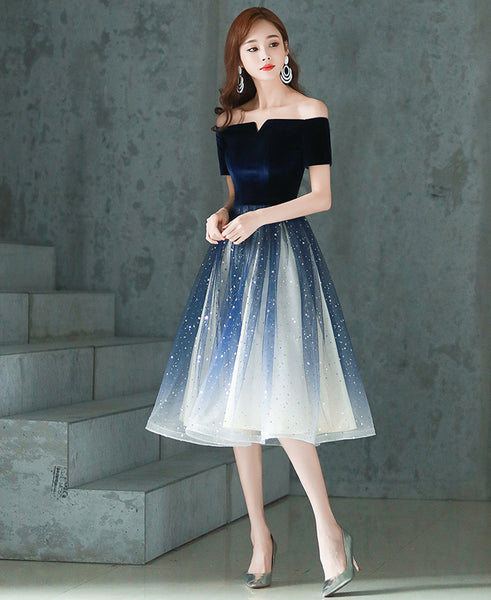 Elegant Temperament Women Fashion Gradient Color Change Off Shoulder Short Sleeves Evening Dinner Meeting Dress