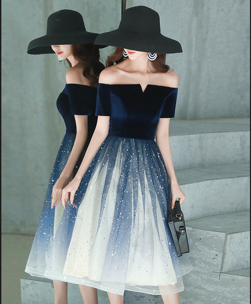 Elegant Temperament Women Fashion Gradient Color Change Off Shoulder Short Sleeves Evening Dinner Meeting Dress