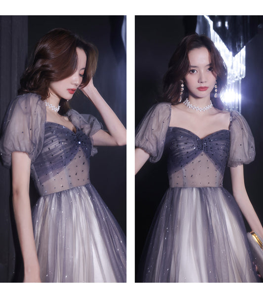 Perfect Look Starry Gradient Color Purple Short Sleeves Sweetheart Bandage Bride Bridesmaid Dress