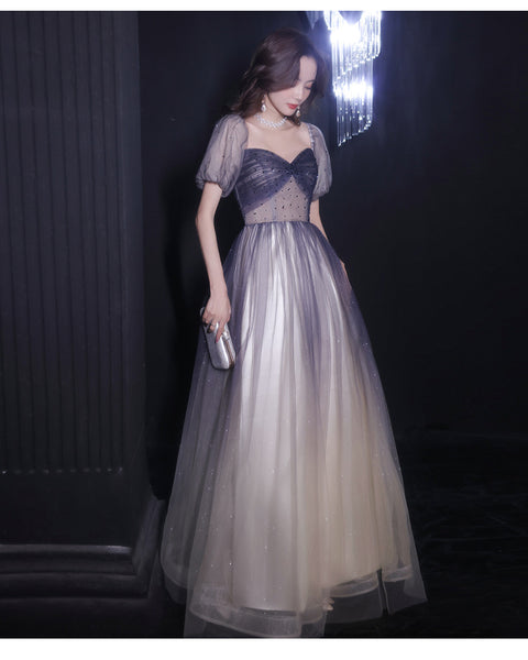 Perfect Look Starry Gradient Color Purple Short Sleeves Sweetheart Bandage Bride Bridesmaid Dress