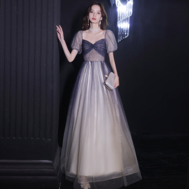 Perfect Look Starry Gradient Color Purple Short Sleeves Sweetheart Bandage Bride Bridesmaid Dress