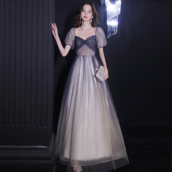 Perfect Look Starry Gradient Color Purple Short Sleeves Sweetheart Bandage Bride Bridesmaid Dress