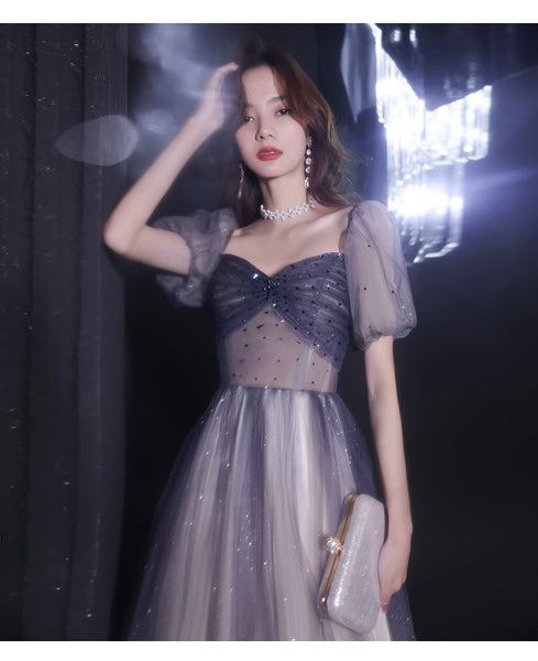 Perfect Look Starry Gradient Color Purple Short Sleeves Sweetheart Bandage Bride Bridesmaid Dress