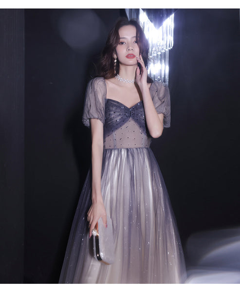 Perfect Look Starry Gradient Color Purple Short Sleeves Sweetheart Bandage Bride Bridesmaid Dress