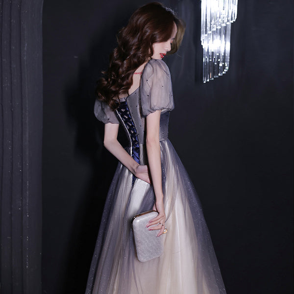 Perfect Look Starry Gradient Color Purple Short Sleeves Sweetheart Bandage Bride Bridesmaid Dress