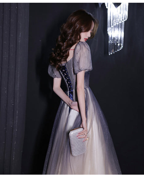 Perfect Look Starry Gradient Color Purple Short Sleeves Sweetheart Bandage Bride Bridesmaid Dress