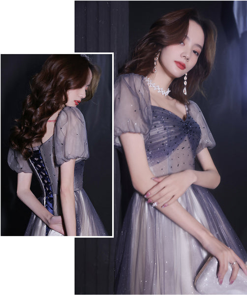 Perfect Look Starry Gradient Color Purple Short Sleeves Sweetheart Bandage Bride Bridesmaid Dress