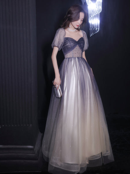 Perfect Look Starry Gradient Color Purple Short Sleeves Sweetheart Bandage Bride Bridesmaid Dress