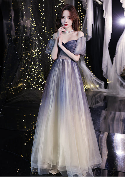 Perfect Look Starry Gradient Color Purple Short Sleeves Sweetheart Bandage Bride Bridesmaid Dress