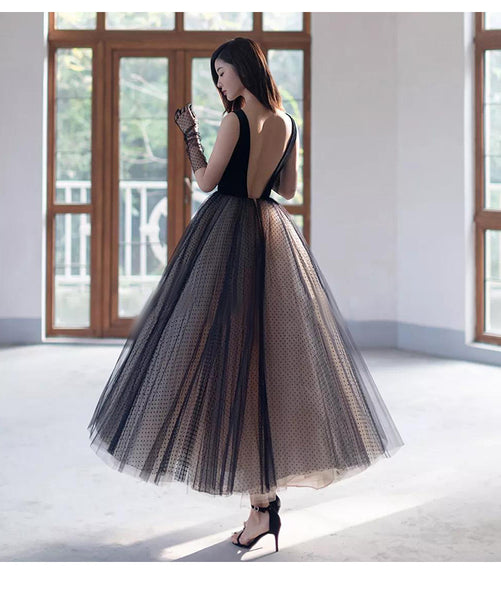 Temperament Elegant Ladies V Neck Sleeveless Birthday Party Banquet Cocktail Prom Tulle A Line Dress