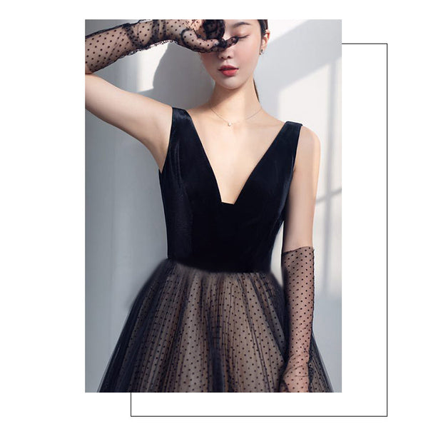 Temperament Elegant Ladies V Neck Sleeveless Birthday Party Banquet Cocktail Prom Tulle A Line Dress