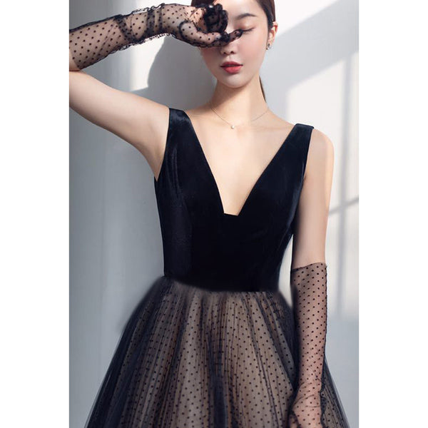 Temperament Elegant Ladies V Neck Sleeveless Birthday Party Banquet Cocktail Prom Tulle A Line Dress