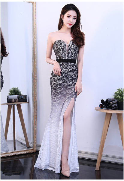 Sexy Beauty Night Clubbing Women Off Shoulder Sweetheart Side Split Color Change Mermaid Robe Dress