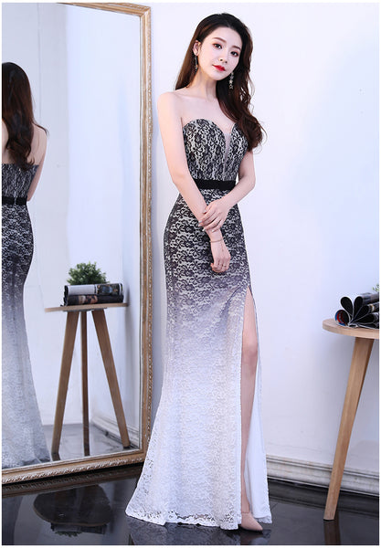Sexy Beauty Night Clubbing Women Off Shoulder Sweetheart Side Split Color Change Mermaid Robe Dress