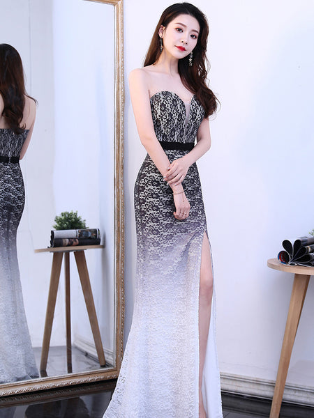 Sexy Beauty Night Clubbing Women Off Shoulder Sweetheart Side Split Color Change Mermaid Robe Dress