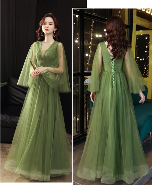 Temperament Impressive Green Women V Neck Tulle Prom Gown Vestido Wedding Birthday Party Dress