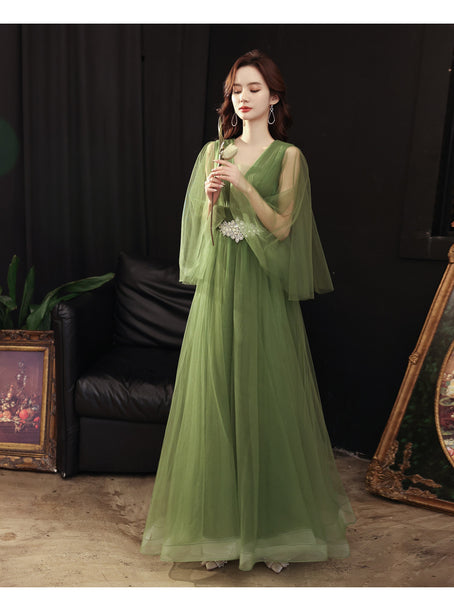 Temperament Impressive Green Women V Neck Tulle Prom Gown Vestido Wedding Birthday Party Dress