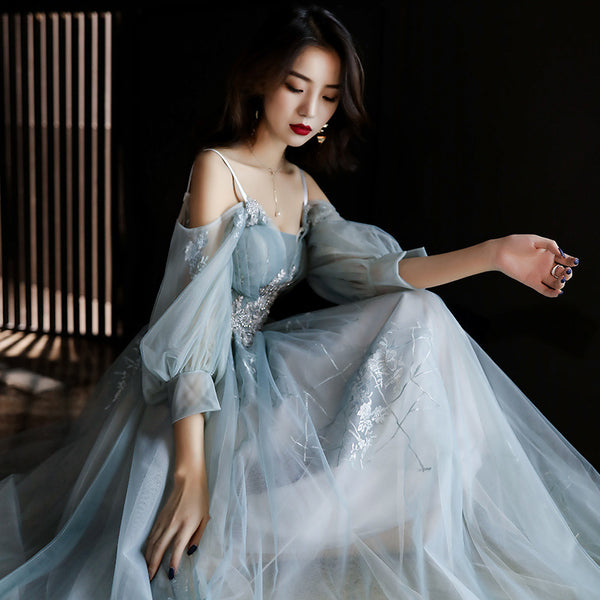 Elegant Cozy Sexy Women Sweetheart Spaghetti Straps Lace Up Tulle Robes Long A Line Evening Dresses