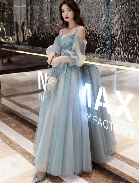 Elegant Cozy Sexy Women Sweetheart Spaghetti Straps Lace Up Tulle Robes Long A Line Evening Dresses