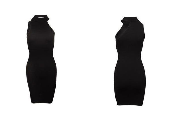 Temperament Sexy Beauty Ladies Black Clubwear Off Shoulder Halter Neck Vest Bodycon Mini Dress