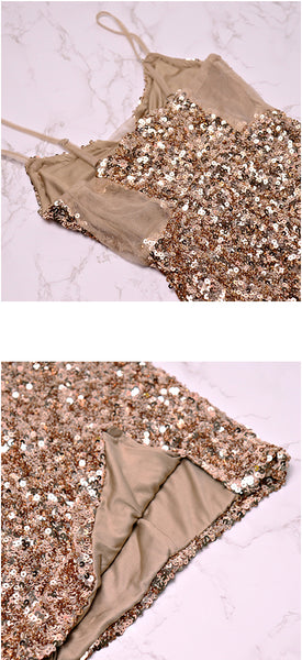Sparkling Beauty Sexy Night Party Sequin Spaghetti Straps Deep V Neck Backless Dancing Mini Dress