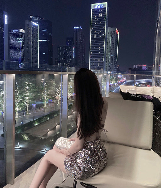 Attractive Princess Mermaid Colorful Striped Sequins Backless Spaghetti Strap Sexy Woman Sparkling Dress