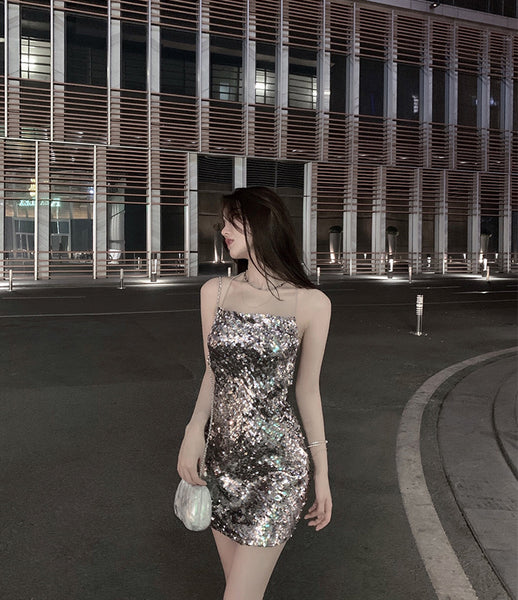 Attractive Princess Mermaid Colorful Striped Sequins Backless Spaghetti Strap Sexy Woman Sparkling Dress