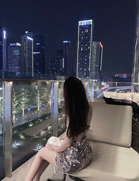 Attractive Princess Mermaid Colorful Striped Sequins Backless Spaghetti Strap Sexy Woman Sparkling Dress