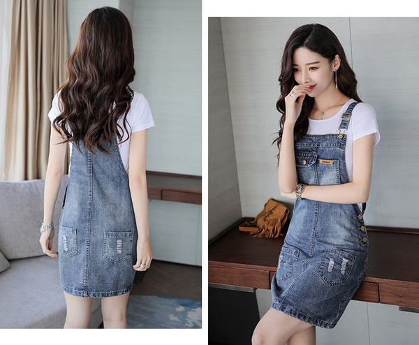 Amazing Women Plus Size Adjustable Strap Jeans Jumpsuit Denim Dress Romper Dresses