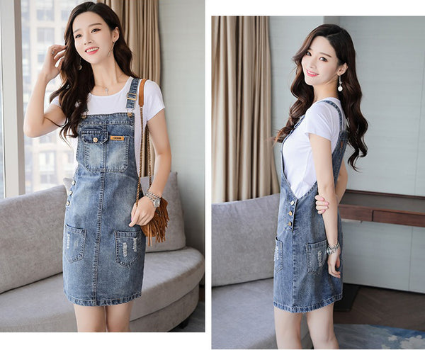 Amazing Women Plus Size Adjustable Strap Jeans Jumpsuit Denim Dress Romper Dresses