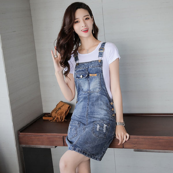 Amazing Women Plus Size Adjustable Strap Jeans Jumpsuit Denim Dress Romper Dresses