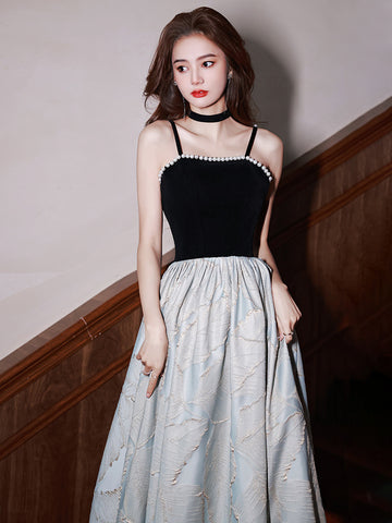 Beautiful Beaded Cocktail Spaghetti Straps Designed Neckline Beaded Embroidery Cocktail Prom A Line Dress
