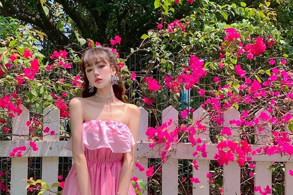 Lovely Amazing Off Shoulder Gradient Color Change Long Tube Top Ruffle Hem Dress