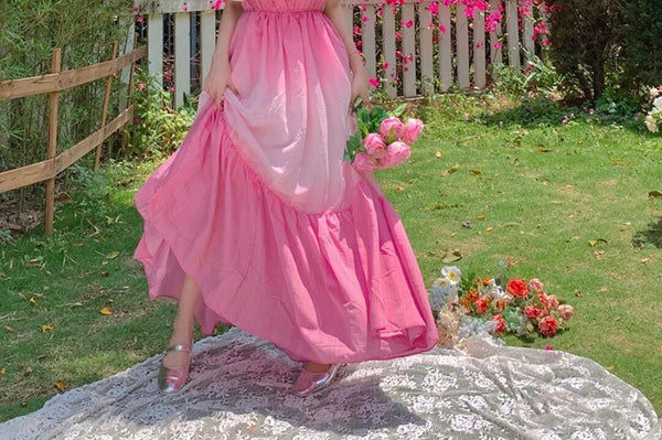 Lovely Amazing Off Shoulder Gradient Color Change Long Tube Top Ruffle Hem Dress