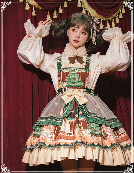Cute Japanese Christmas Sweet Lolita Top Trumpet Sleeve Shirt Lolita Ruffled Multi Layer Dress